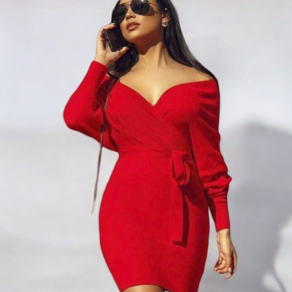 VESTIDO MUJER ROJO RIP CASUAL BAT CON DETALLE DE LAZO - 1