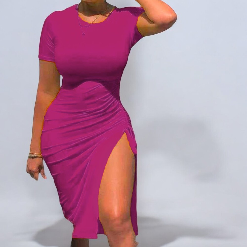 VESTIDO MUJER FUCSIA CASUAL RIP GRUESO MANGA TRES CUARTOS JUVENTUD SEXY - 1