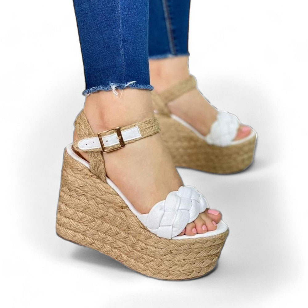 SANDALIAS MUJER QUERO SHOES BLANCO PLATAFORMA 12 TRENZAS 2086L-55 - 1