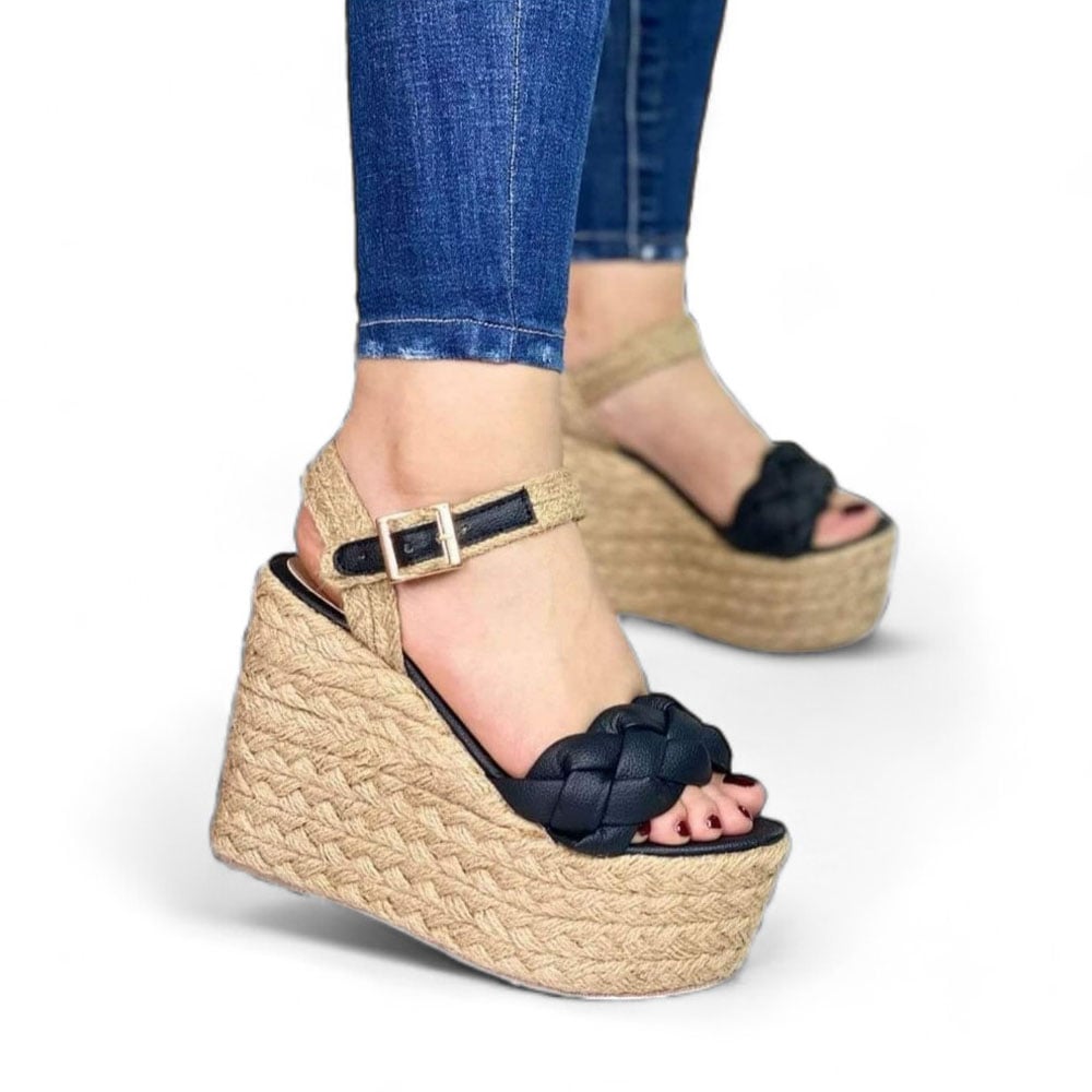 SANDALIAS MUJER QUERO SHOES NEGRO PLATAFORMA 12 TRENZAS 2086L-55 - 1