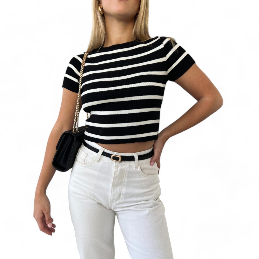 POLO MANGA MANGA 3/5 MUJER NEGRO HILO CUELLO RENDONDO GUI359-18 - 1