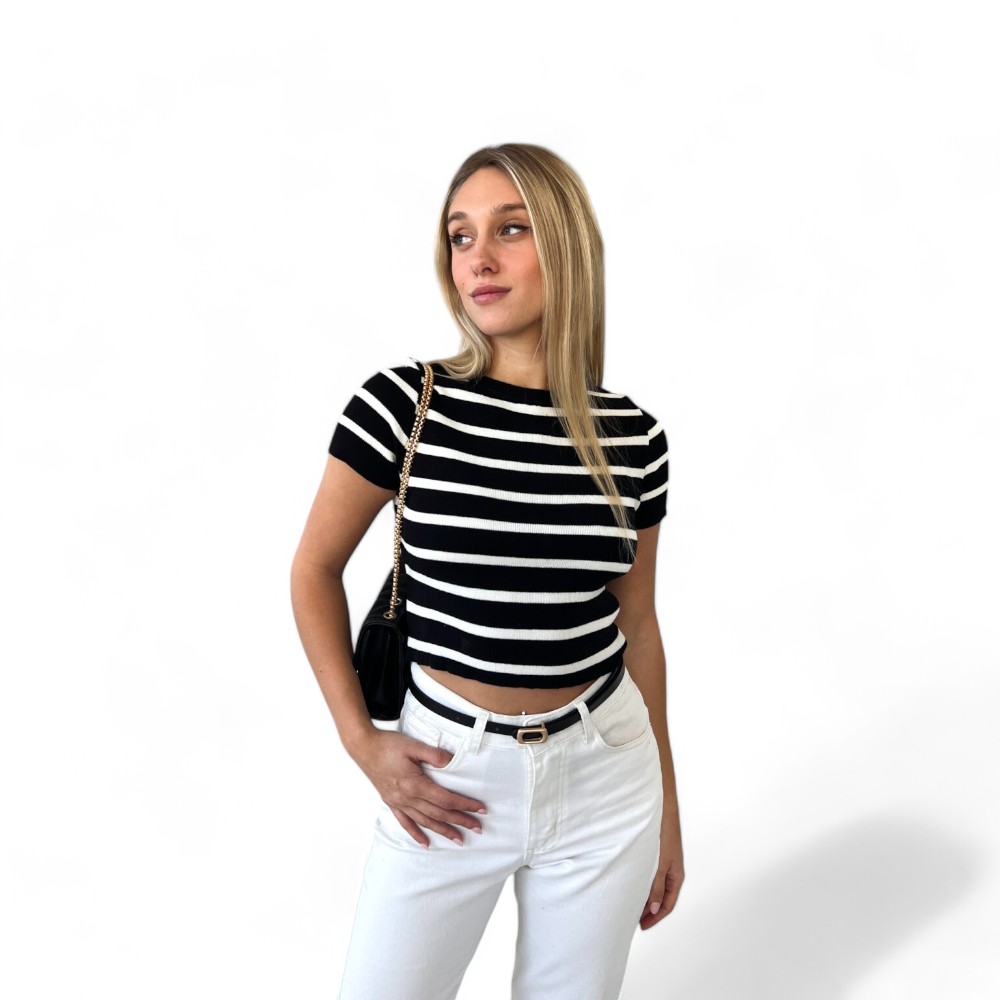 POLO MANGA MANGA 3/5 MUJER NEGRO HILO CUELLO RENDONDO GUI359-18 - 2