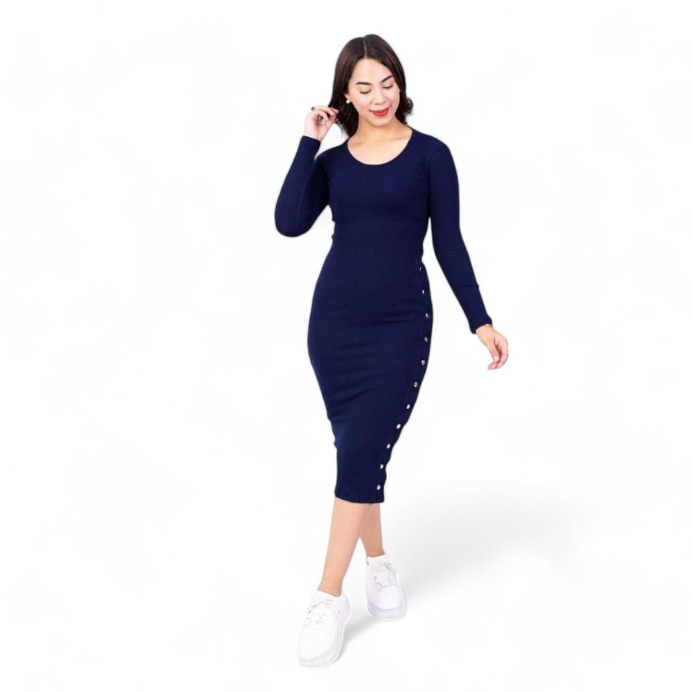 VESTIDO MUJER AZUL BROCHE TELA LAVADA - 1