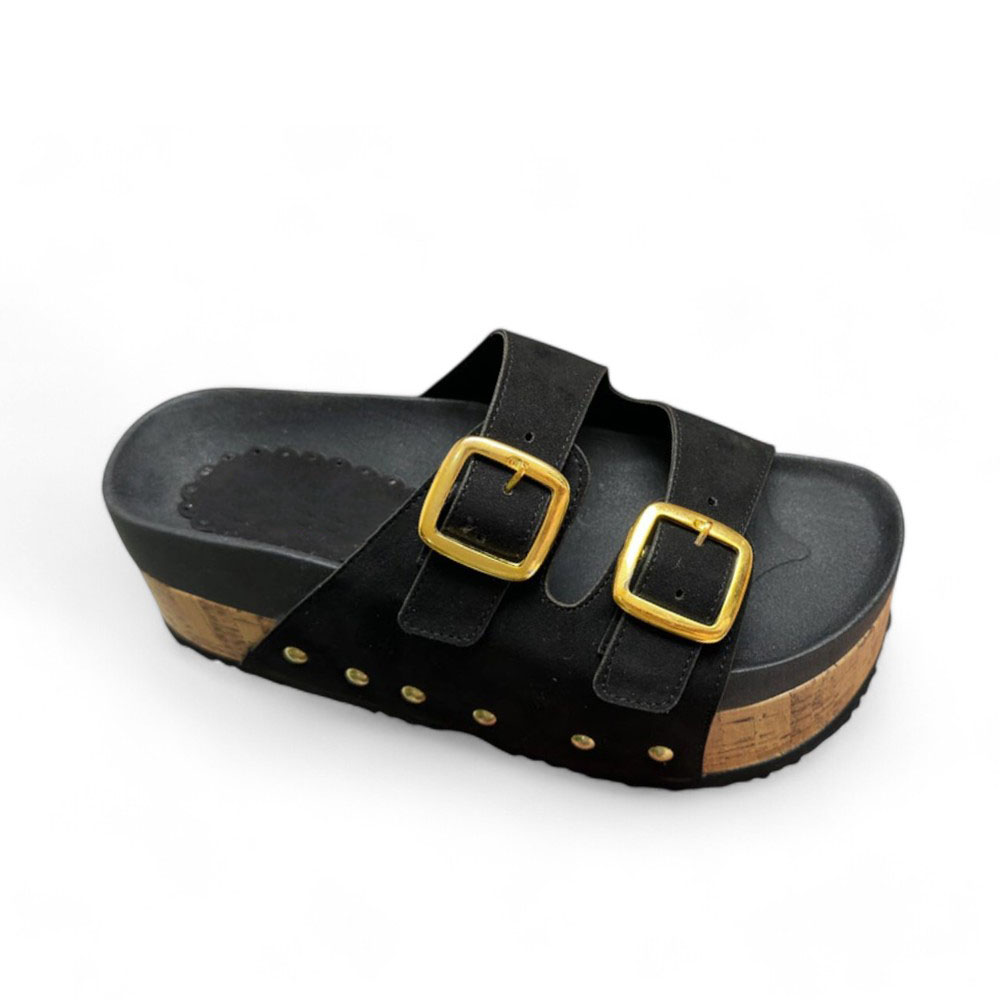 SANDALIAS MUJER NEGRO ROUGH DOBLE HEBILLA 2086L-52 - 2