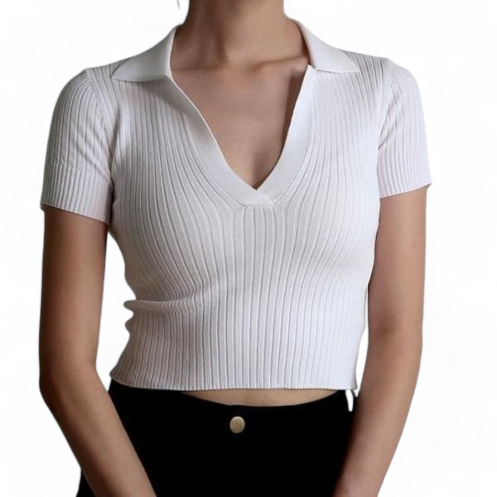 POLO CAMISERO MANGA CORTA MUJER BLANCO SAB-14 - 1