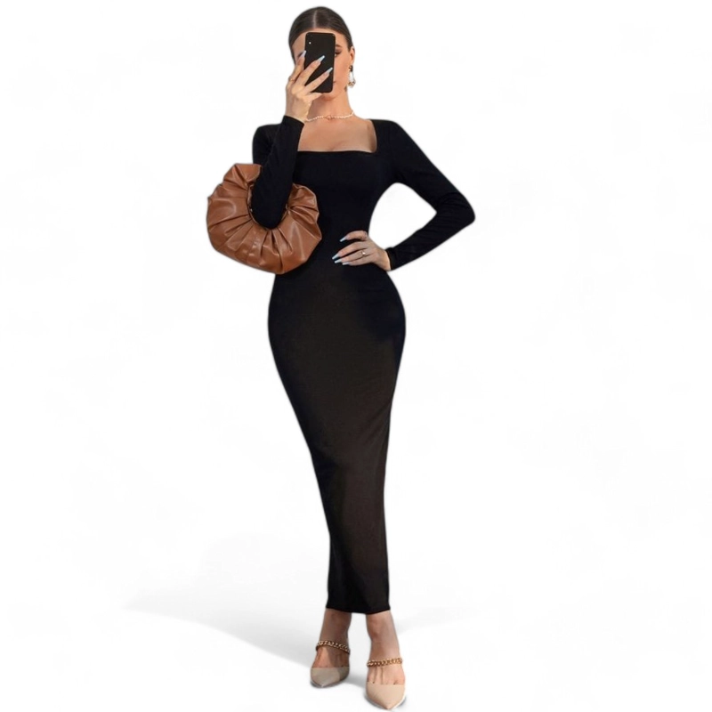 VESTIDO MANGA LARGA MUJER NEGRO LUNA SAB-20 - 1