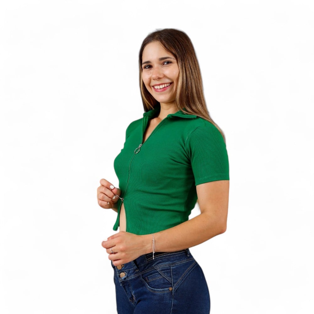 POLO MANGA CORTA MUJER VERDE CIERRE SAB-15 - 2