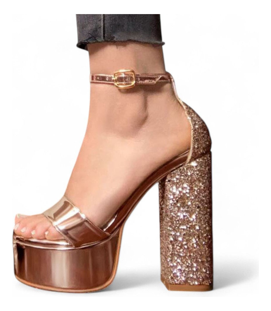 SANDALIAS MUJER DORADO ESCARCHA TACO 12 2086L-75 - 1