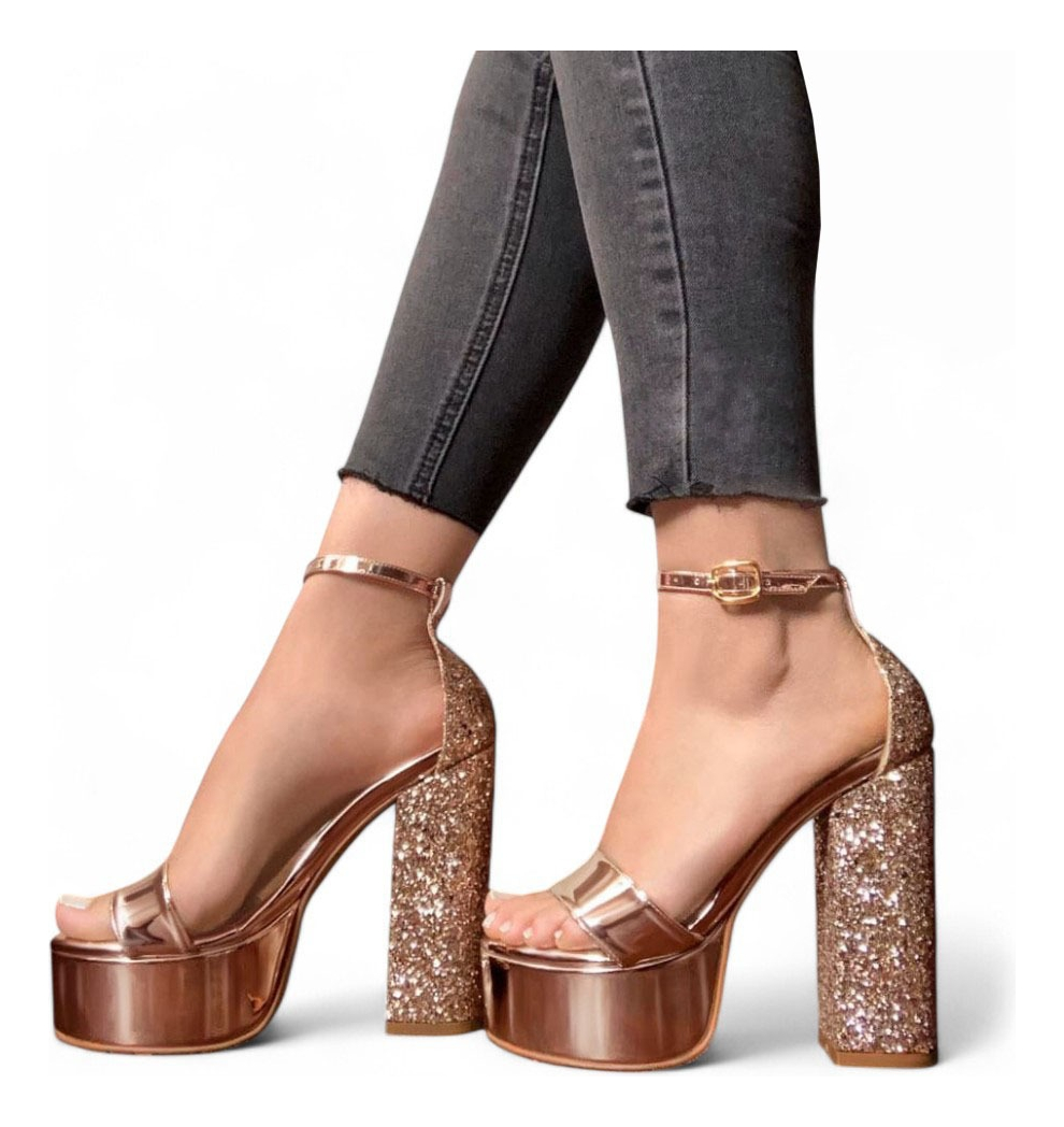 SANDALIAS MUJER DORADO ESCARCHA TACO 12 2086L-75 - 2
