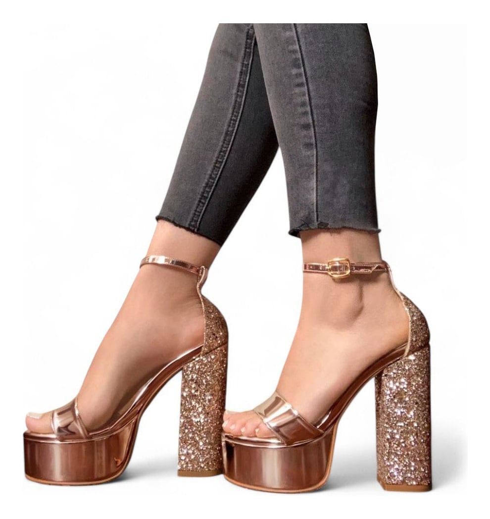 SANDALIAS MUJER DORADO ESCARCHA TACO 12 2086L-75 - 2
