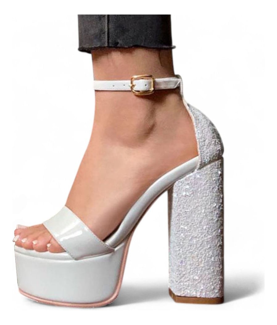 SANDALIAS MUJER BLANCO ESCARCHA TACO 12 2086L-75 - 1