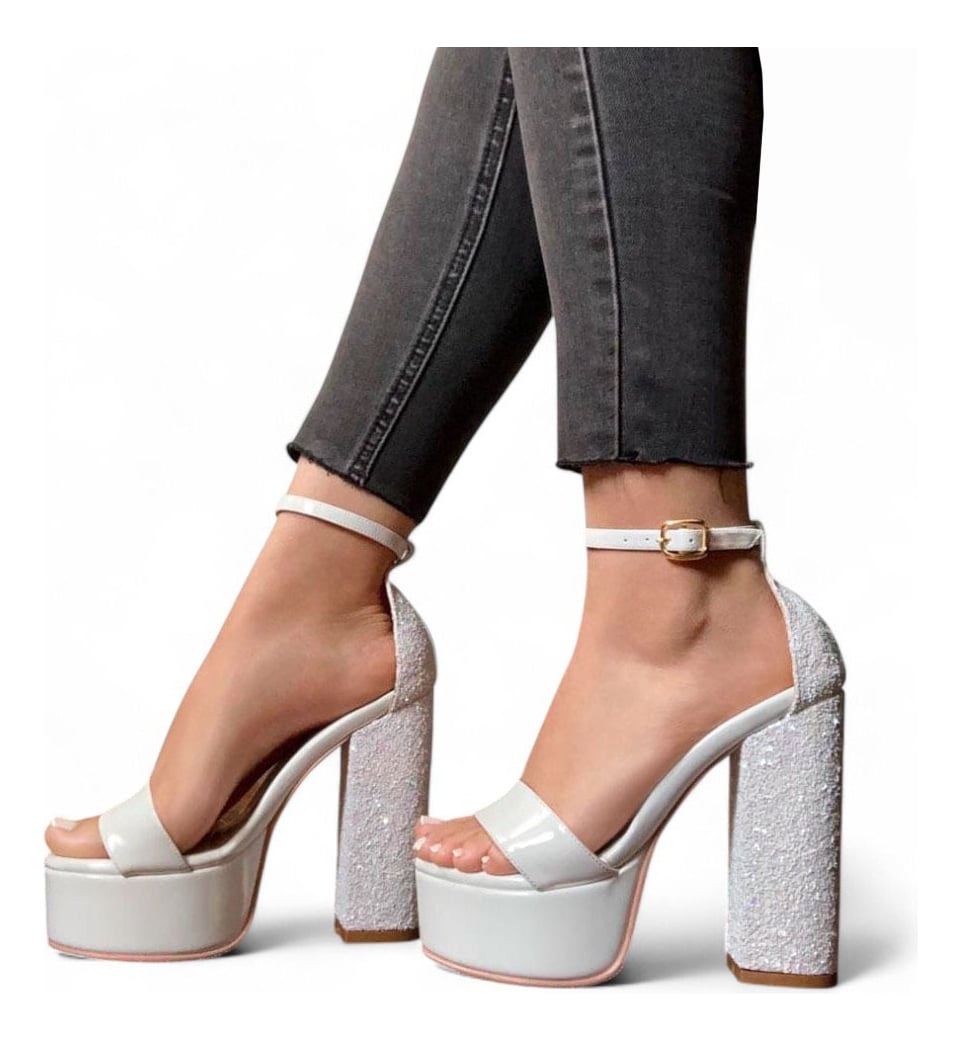 SANDALIAS MUJER BLANCO ESCARCHA TACO 12 2086L-75 - 2