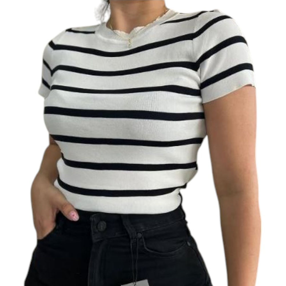 POLO MANGA 3/5 HILO MUJER RAYAS NEGRO 359G-18 - 1