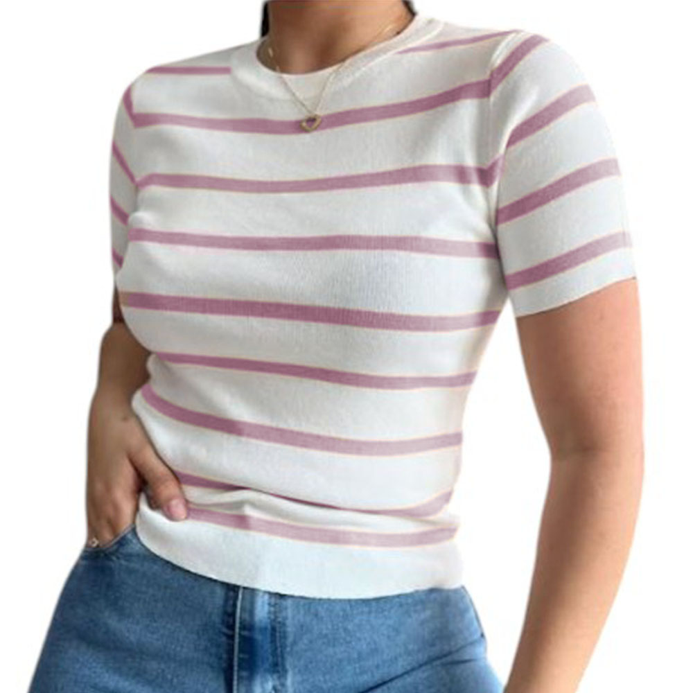 POLO MANGA 3/5 HILO MUJER RAYAS ROSADO 359G-18 - 1