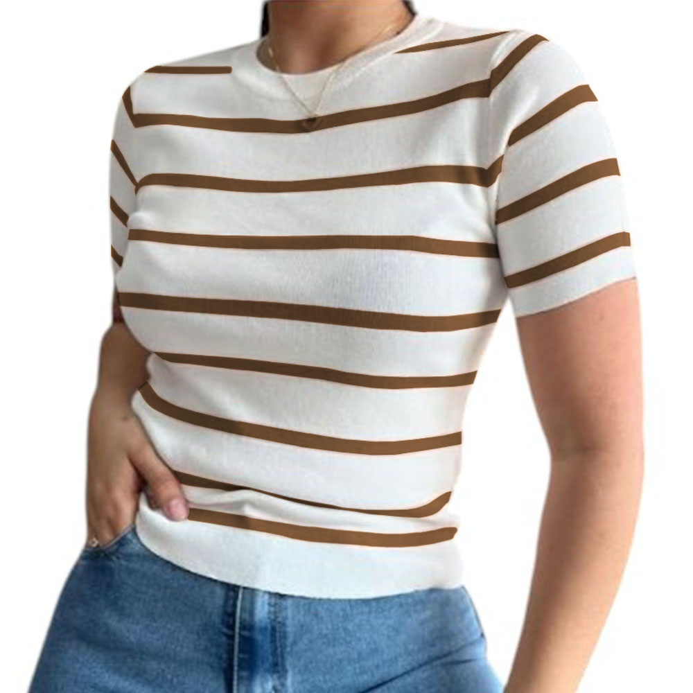 POLO MANGA 3/5 HILO MUJER RAYAS MARRÓN 359G-18 - 1