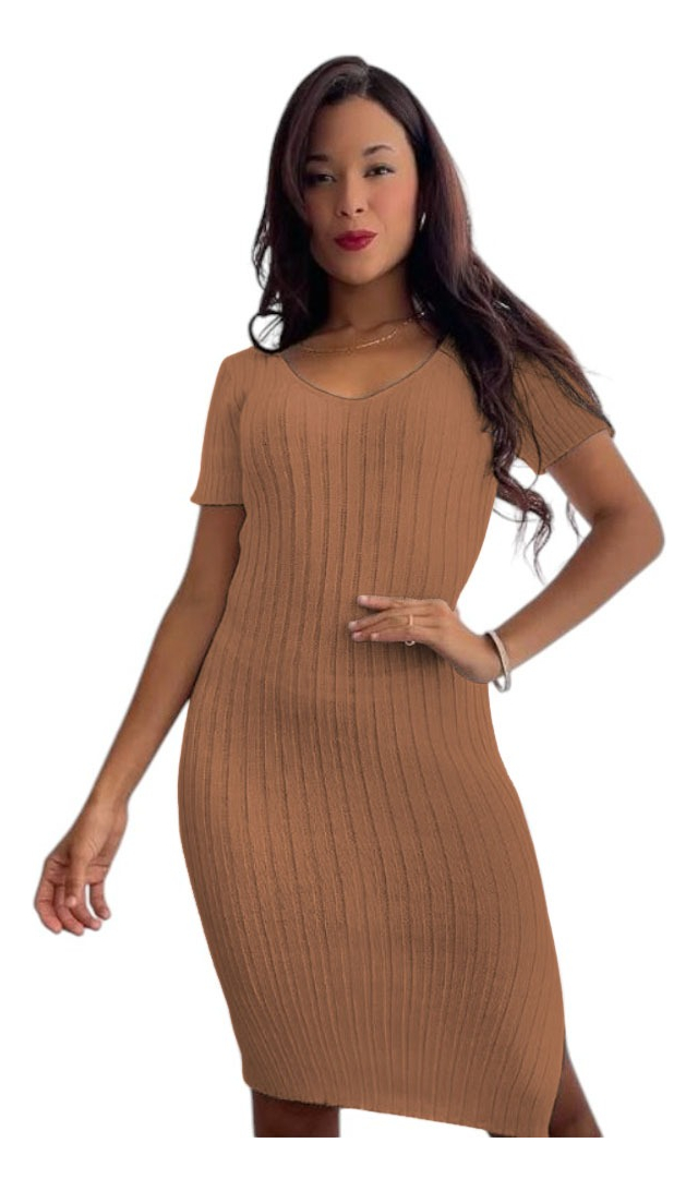 VESTIDO MUJER HILO MCORTA G359-22 COLOR MARRON - 1