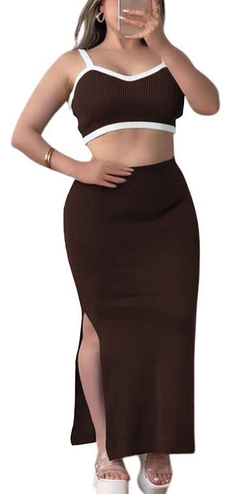 CONJUNTO MUJER EN HILO TOP 359G-34 COLOR MARRON - 1
