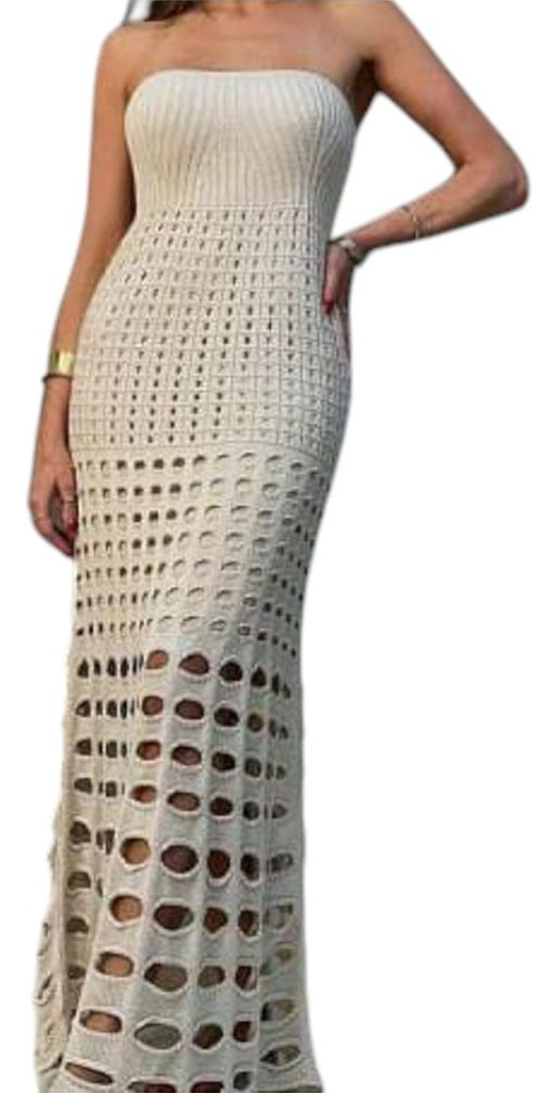 VESTIDO MUJER HILO MAXI BOMBAS G359-35 COLOR HUESO BEIGE - 1