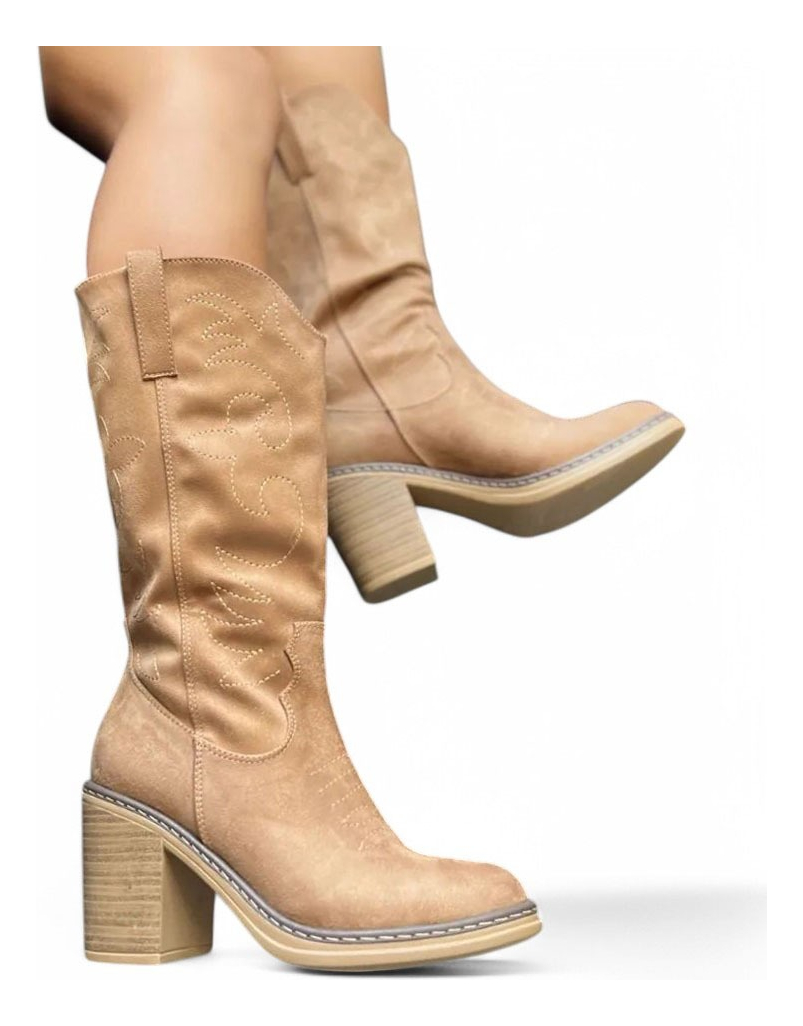 BOTIN MUJER TEXANA ALTA TACO 7 2086L-80 COLOR PAPA - 1