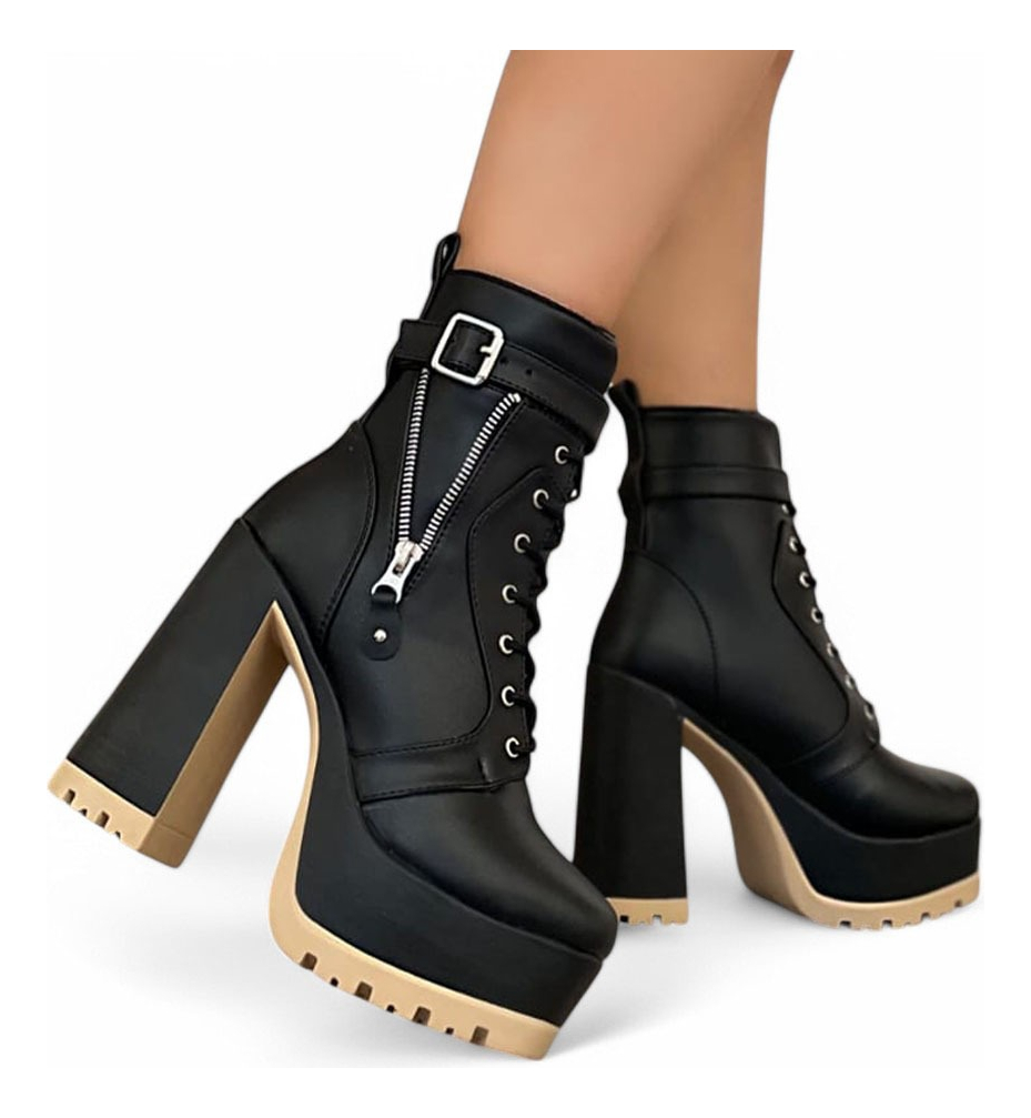 BOTIN MUJER TACO 12 PLATAFORMA 5 2086L-78 COLOR NEGRO - 1