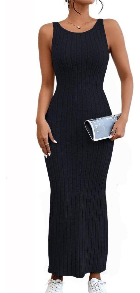 VESTIDO HILO AMERICANO MAXI TIRANTE 359G-23 COLOR NEGRO - 1