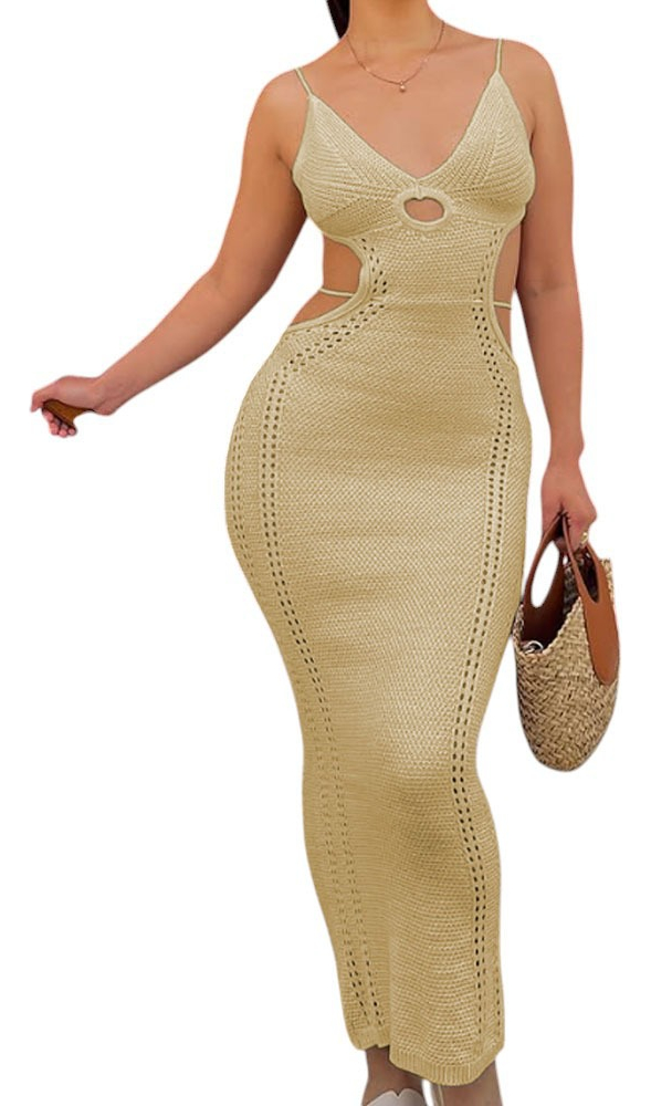 VESTIDO HILO MAXI TRANSPARENCIA SEXY 359G-26 COLOR VAINILLA - 1