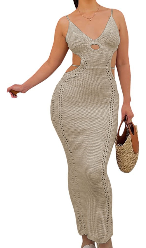 VESTIDO HILO MAXI TRANSPARENCIA SEXY 359G-26 COLOR HUESO - 1