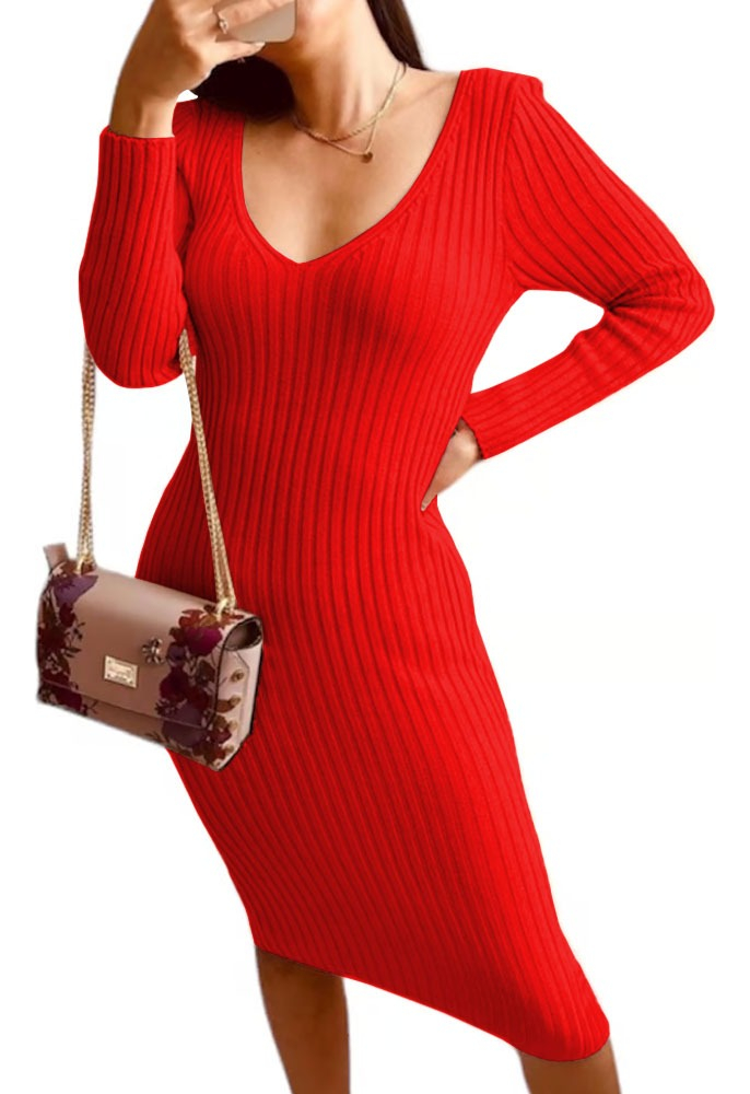 VESTIDO HILO AMAERICANO MANGA LARGA 359G-17 COLOR ROJO - 1