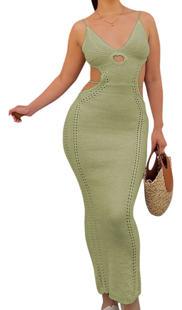 VESTIDO HILO MAXI TRANSPARENCIA SEXY 359G-26 COLOR VERDE - 1