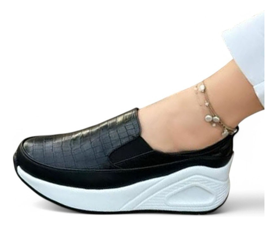 MOCASIN MUJER LABRADO 4 CM 2086L-55 COLOR NEGRO - 1