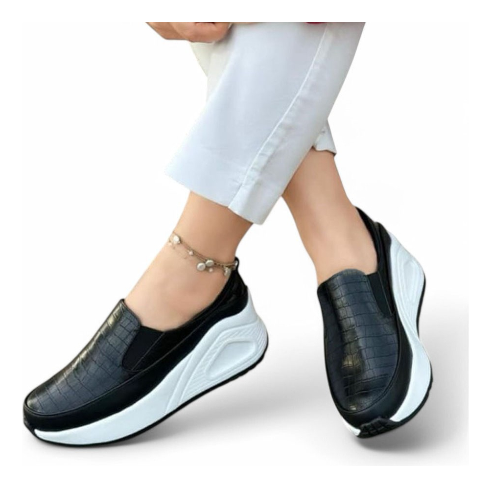 MOCASIN MUJER LABRADO 4 CM 2086L-55 COLOR NEGRO - 2