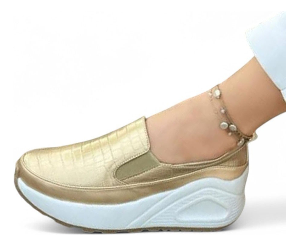 MOCASIN MUJER LABRADO 4 CM 2086L-55 COLOR DORADO - 2