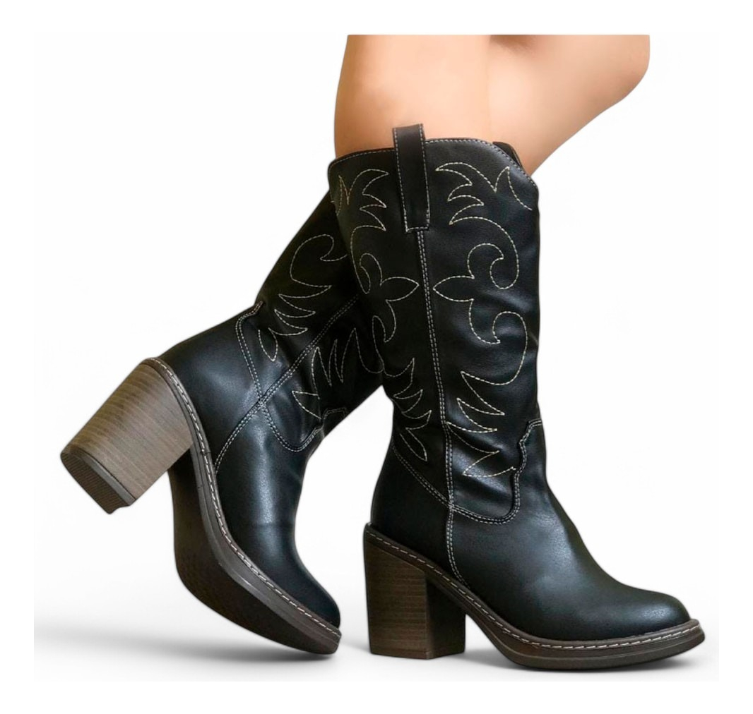 BOTA MUJER LARGA TEXANA CLASICA TACO 7 CM 2086L-80 COLOR NEGRO - 1