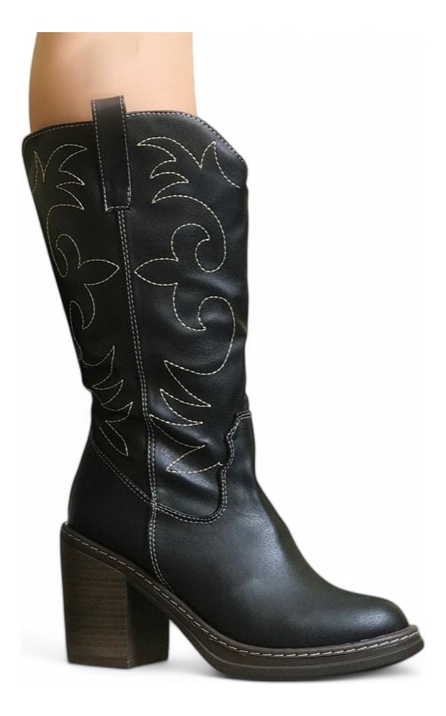 BOTA MUJER LARGA TEXANA CLASICA TACO 7 CM 2086L-80 COLOR NEGRO - 2