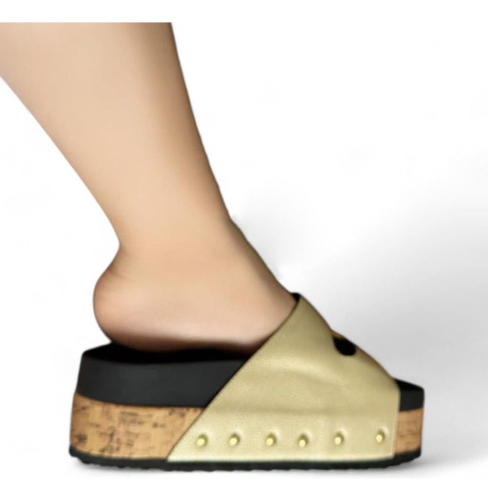 SANDALIA MUJER PLATAFORMA 7 BROCHES 2086L-52 COLOR DORADO - 3