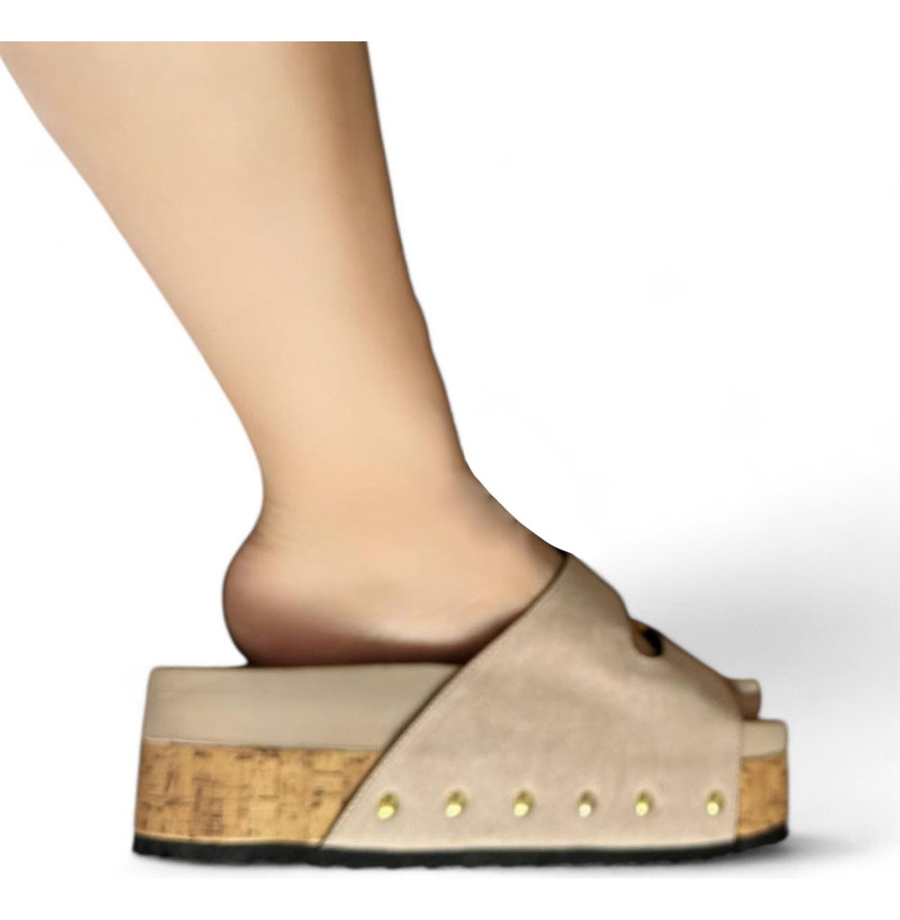 SANDALIA MUJER PLATAFORMA 7 BROCHES 2086L-52 COLOR BEIGE - 4