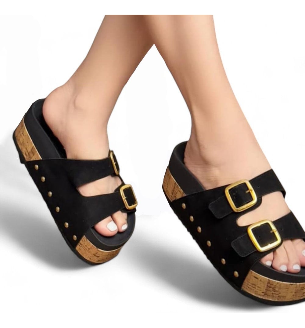 SANDALIA MUJER PLATAFORMA 7 BROCHES 2086L-52 COLOR NEGRO - 1