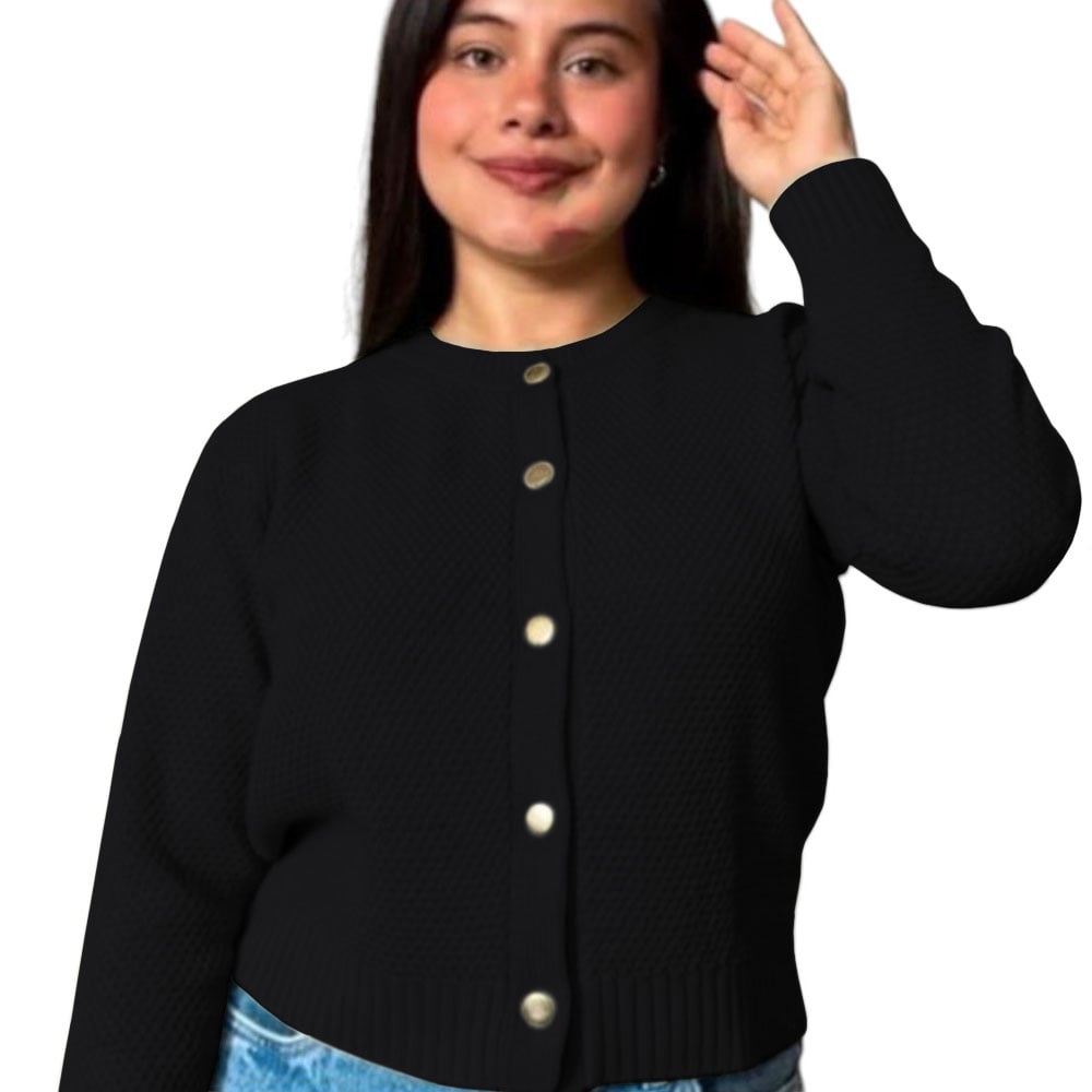 CHOMPA MUJER HILO BOTONES MLARGA MELODY 359G-24 COLOR NEGRO - 3