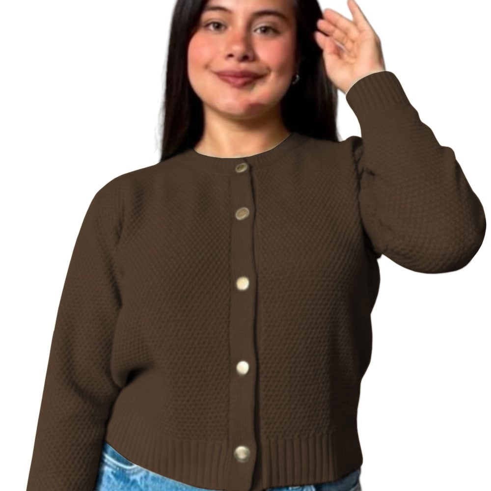 CHOMPA MUJER HILO BOTONES MLARGA MELODY 359G-24 COLOR MARRON - 3