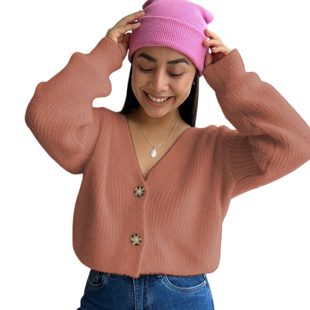 CHOMPA MUJER MLARGA BOTONES MODA 359G-25 COLOR CAMEL - 1