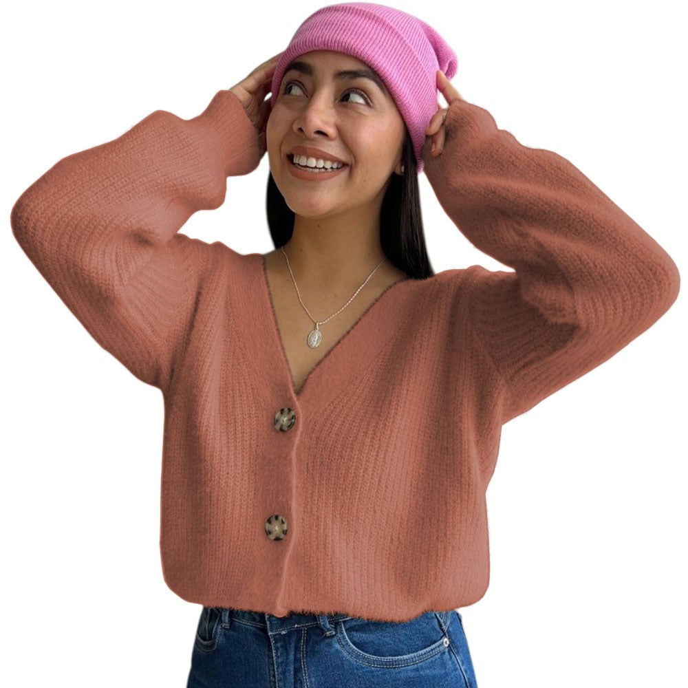 CHOMPA MUJER MLARGA BOTONES MODA 359G-25 COLOR CAMEL - 2