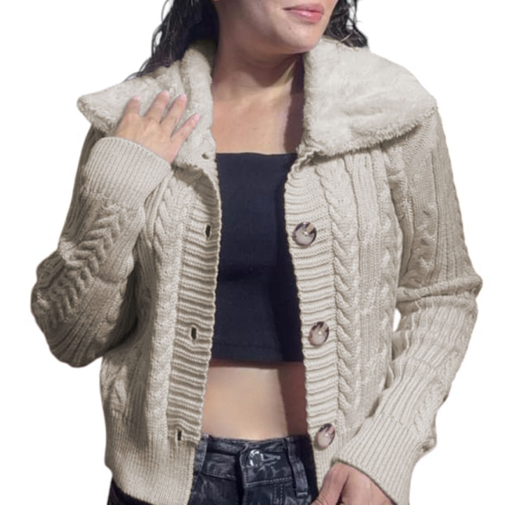 CHOMPA MUJER HILO CAMISERO DE PELUCHE 359G-25 COLOR HUESO - 2