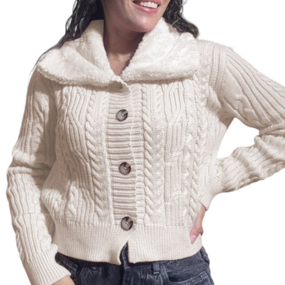 CHOMPA MUJER HILO CAMISERO DE PELUCHE 359G-25 COLOR PERLA - 1