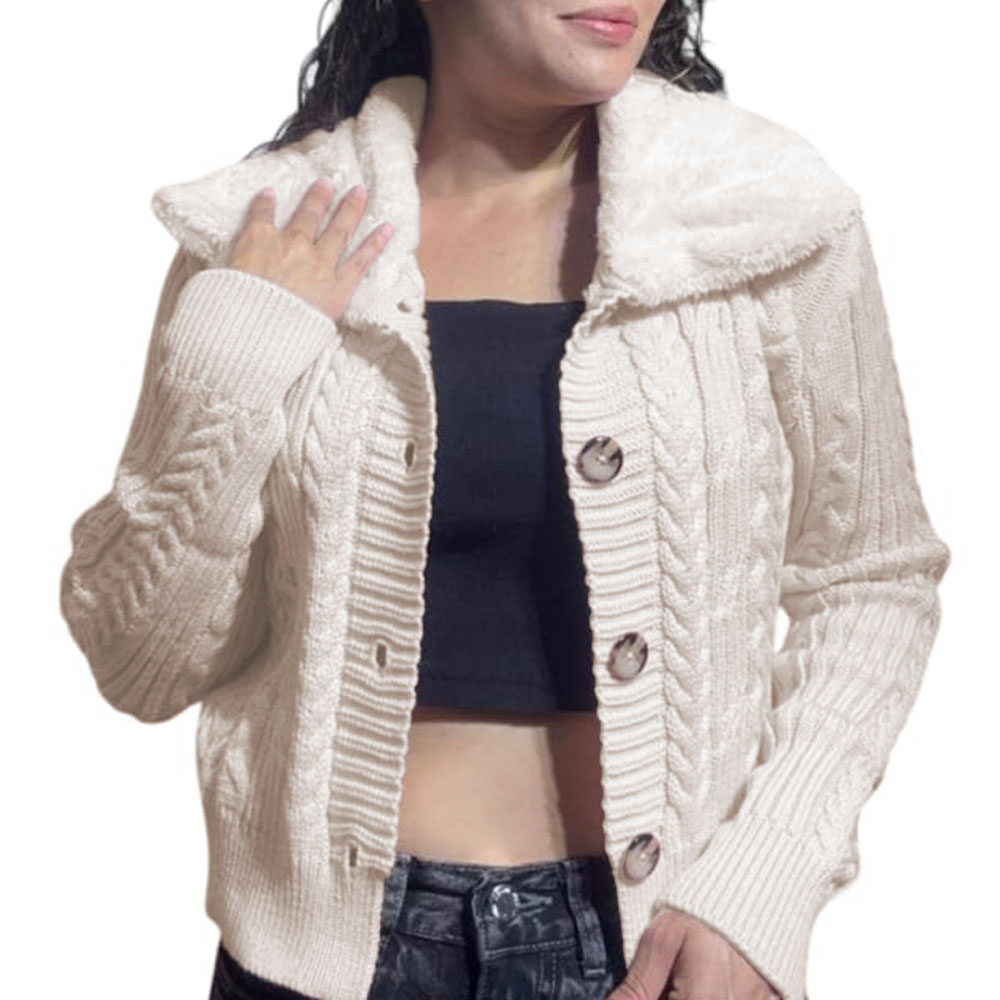 CHOMPA MUJER HILO CAMISERO DE PELUCHE 359G-25 COLOR PERLA - 2