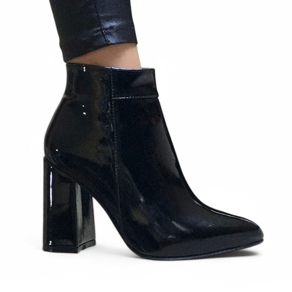 BOTA MUJER CLASICA CORTA TACO 9 CHAROL 2086L-60 COLOR NEGRO - 2