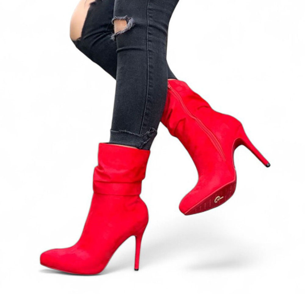 BOTIN MUJER CORRUGADO AGUJA TACO 9 2086L-68 COLOR ROJO - 2