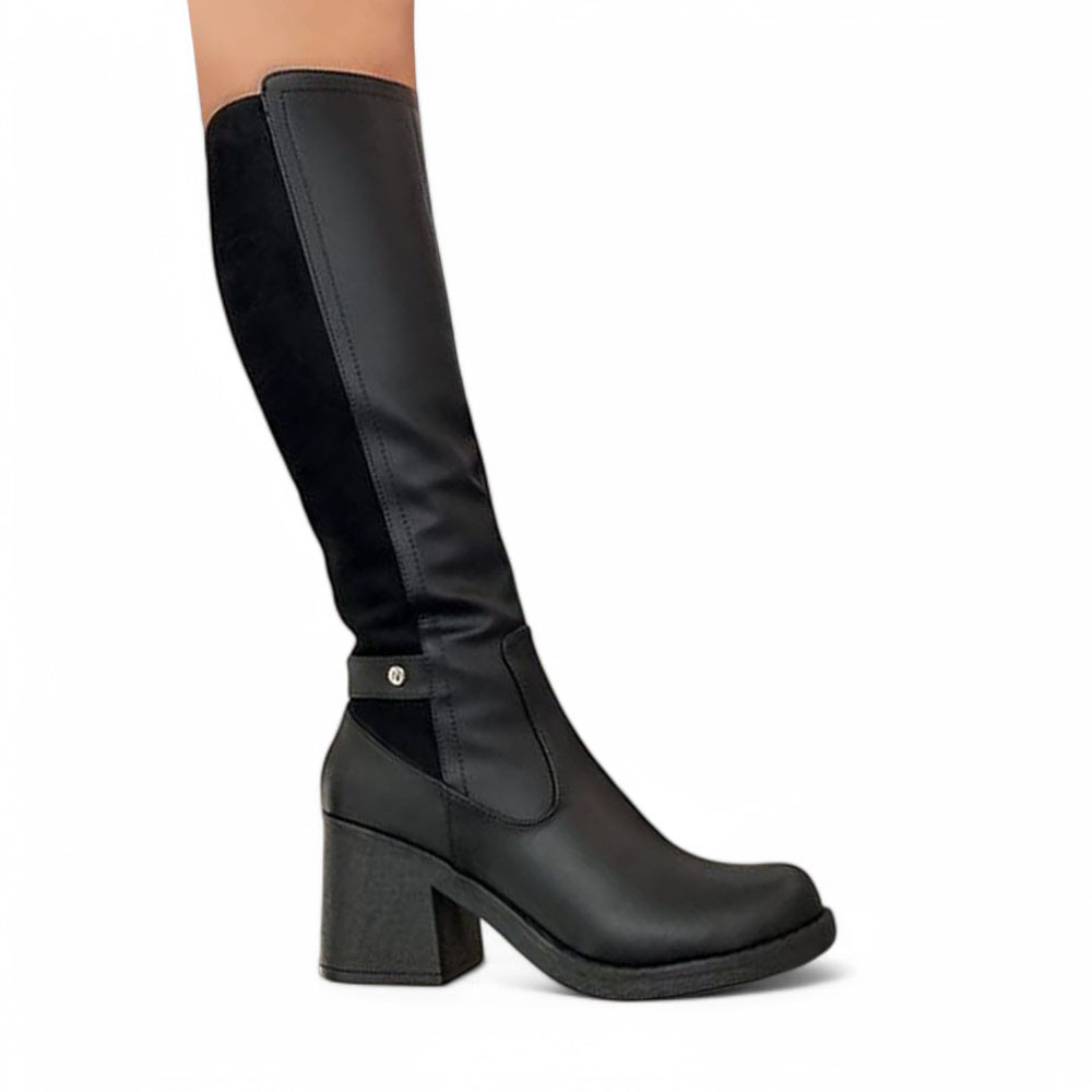 BOTIN MUJER GAMUZA POSTERIOR TACO 7 2086L-70 COLOR NEGRO - 1
