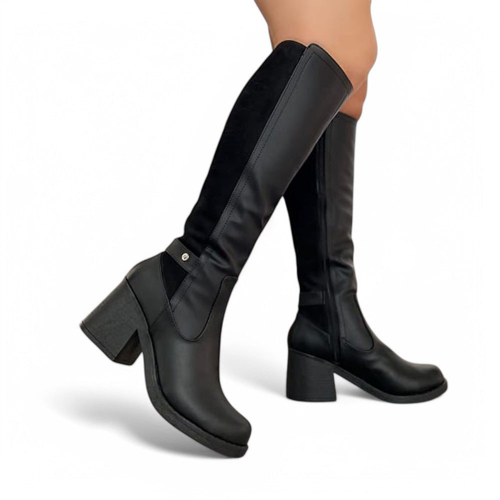 BOTIN MUJER GAMUZA POSTERIOR TACO 7 2086L-70 COLOR NEGRO - 2
