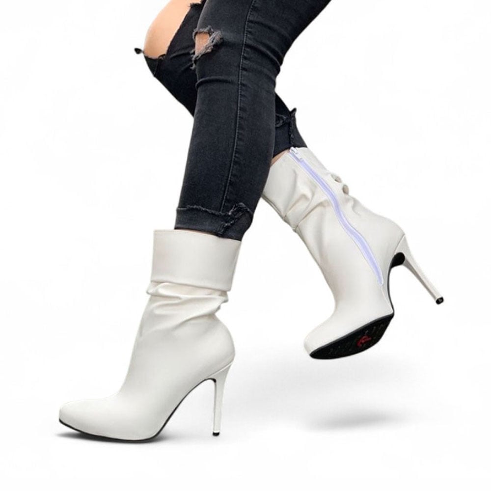 BOTIN MUJER CORRUGADO AGUJA TACO 9 2086L-68 COLOR PERLA - 2