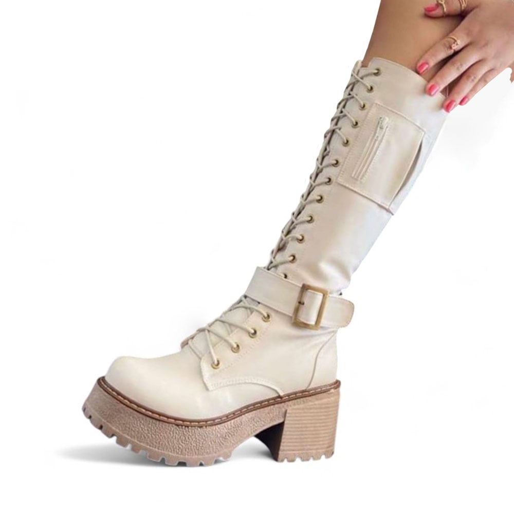BOTA MUJER WARRIOR 3 HEBILLLAS TACO 5 1299 5C-75 COLOR CREMA - 1
